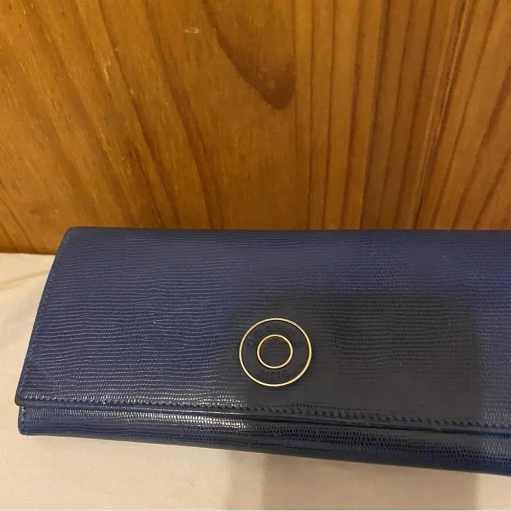 Celine Blue Leather Large Wallet Red Interior Continental Snap Italy - Picture 3 of 9